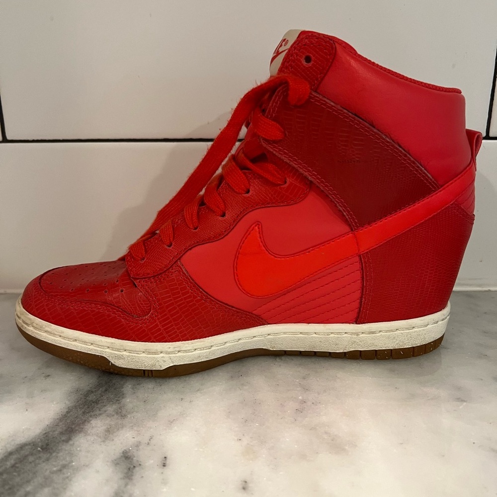 Women’s Nike Dunk Sky Hi Red Leather Sneakers